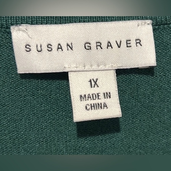 Susan Graver QVC green rayon nylon sweater with feather weave combo 1X - Picture 6 of 7